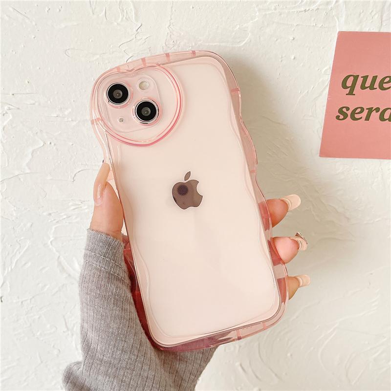 Transparent Curly Wavy Soft Case For iPhone 15 14 13 12 11 Pro Max X XR XS Max Love Heart Camera Protection Silicone Candy Cover