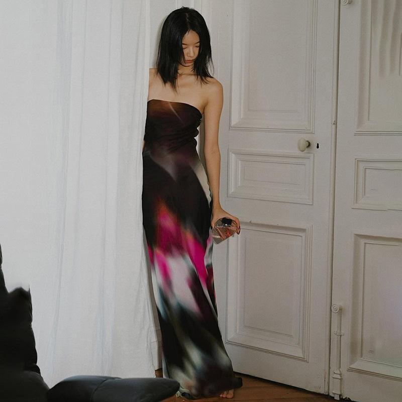 

Женские летние тонкие длинные платья с высокой талией и принтом XL разноцветный