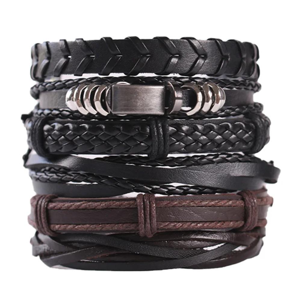 1 Mode-Armband Wikinger-Armband Für Männer Handgelenk-Armbänder Geflochtenes Totenkopf-Hand-Schmuckstück Verstellbares Leder-Set-Armband Für Leder