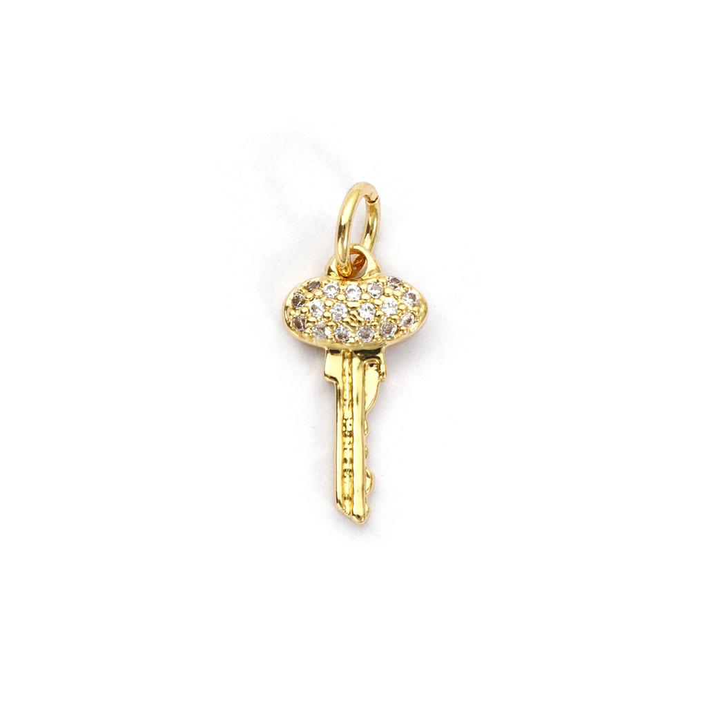 1 Piece Brass & Cubic Zirconia Charms Gold Plated Micro Pave Wings Heart Key Eye Lock Pendant For DIY Necklace Jewelry Making