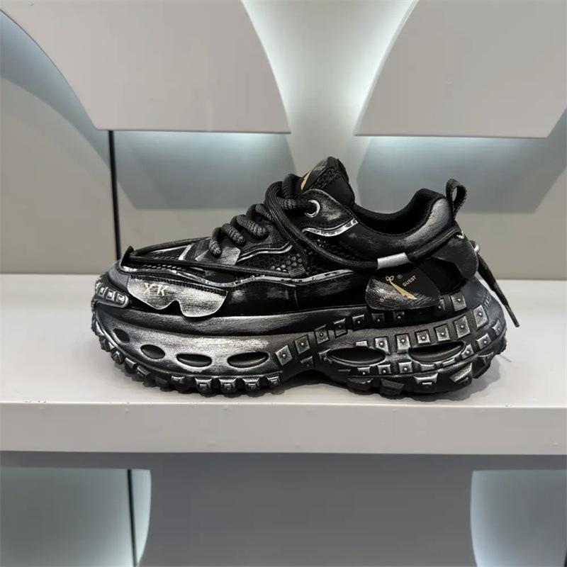 

Summer new fashionable versatile thick-soled heightened breathable mesh light luxury retro casual trendy men s shoes (standard) 44