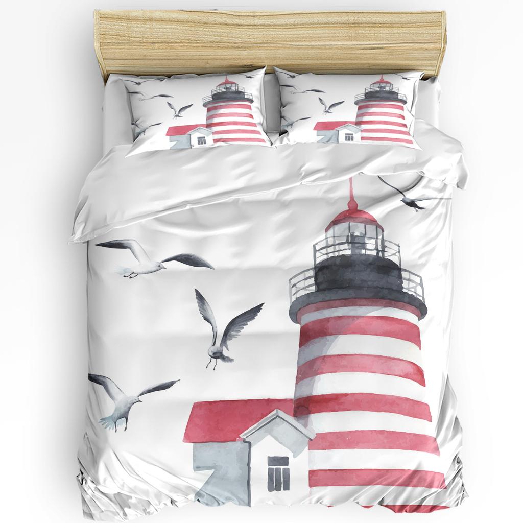Lighthouse Bedding Set For Bedroom Bed Home Nostalgic Watercolors with Gull Ancient Anchor Duvet Cover Quilt Cover Pillowcase