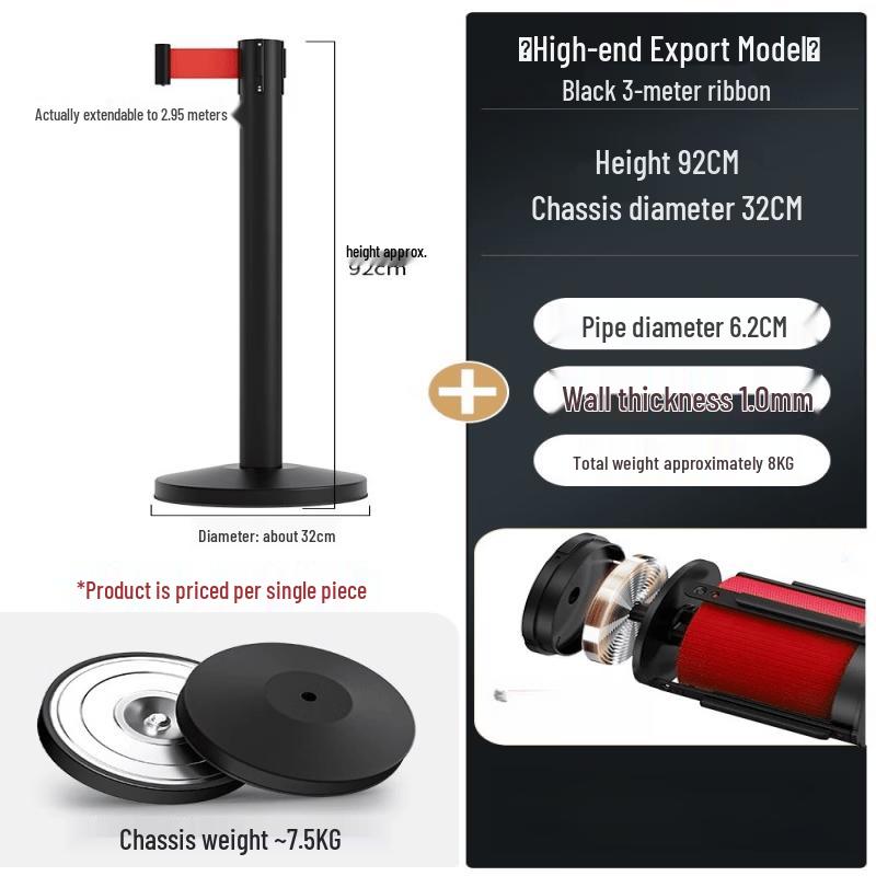 Matte Black Retractable Belt Stanchion, 3m Belt