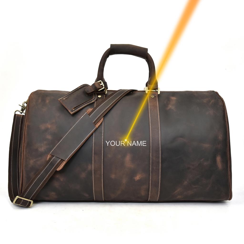 60cm Vintage Mens Leather Travel Bag Real Leather Weekender Bag Overnight Travelling Handbag For 3 Days  Business Travel