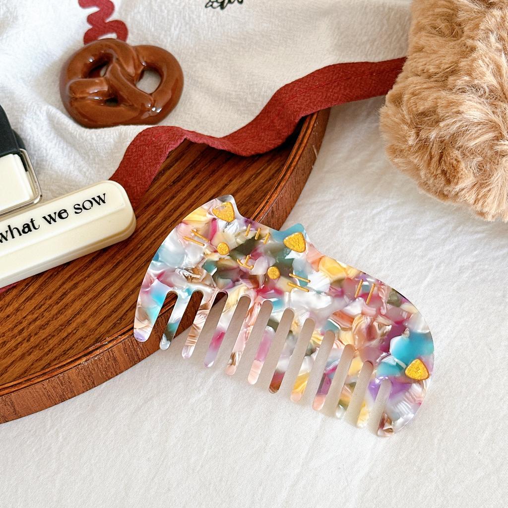 Korean Acetate Wide Tooth Comb for Women  Vintage Cute Cat Design Travel Portable Leopard Print Anti Static Kids Hair Comb