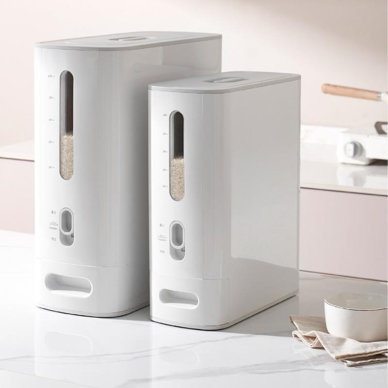 Japanese Style Rice Dispenser,Airtight Moisture-Proof Push-to-Release Measured Rice Container,Sealed Food StorageBin for Kitchen