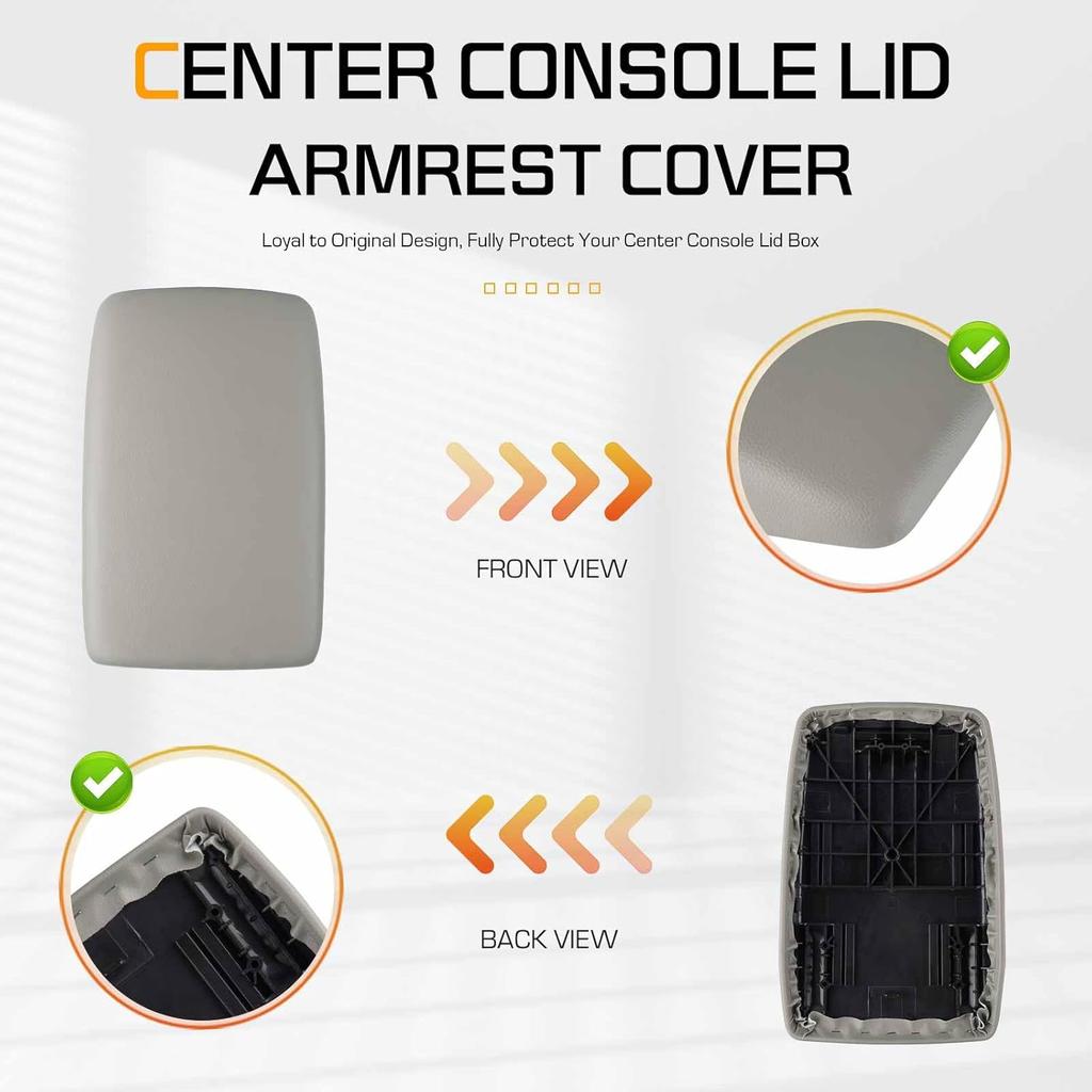 Grey Center Console Armrest Lid Cover Armrest Box Cover w/Base Compatible with 2008 2009 2010 2011 2012 2013 2014 Toyota Highlander