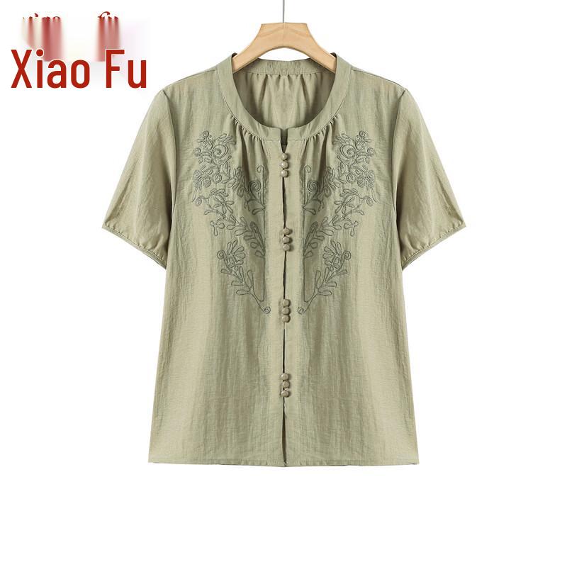 Xiaofu New Chinese Style Retro Short Sleeve Top 2XL