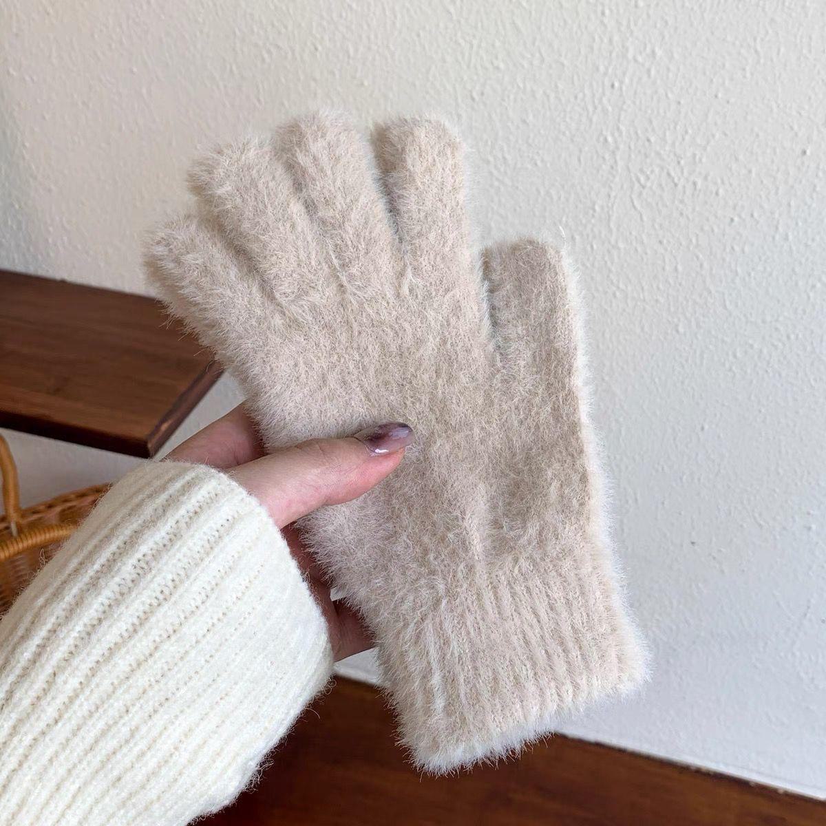 

Женские зимние перчатки в корейском стиле — толстые, симпатичные, плюшевые, теплые, с закрытыми пальцами, устойчивые к холоду для езды на велосипеде One Size хаки