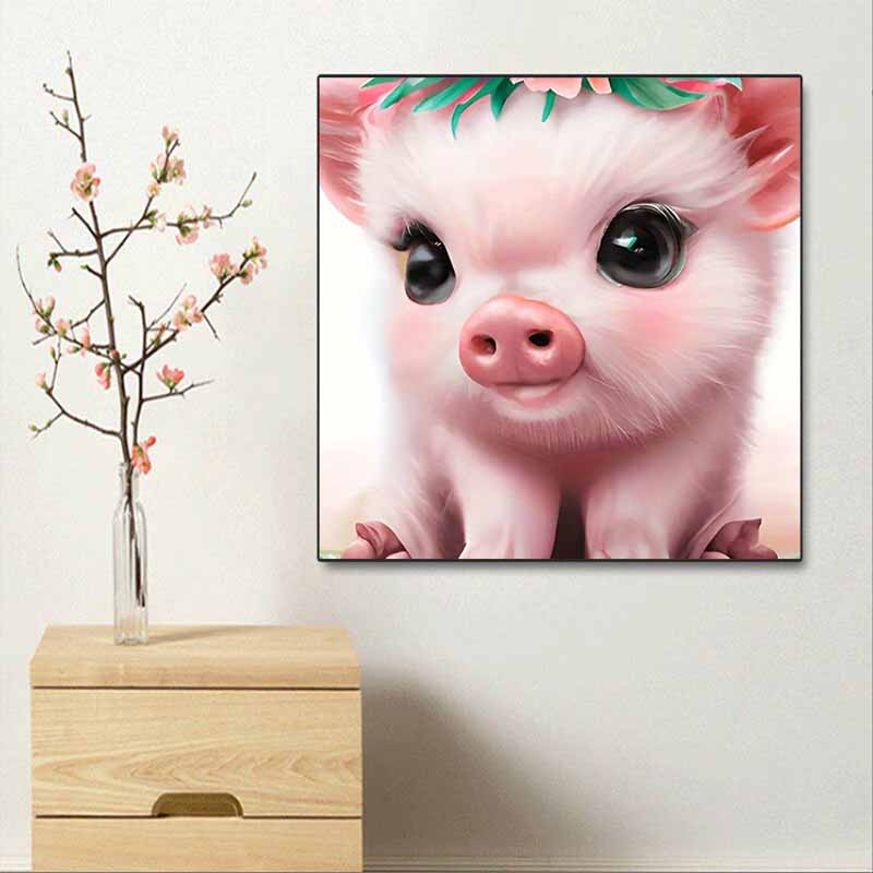 Nowość 5D DIY Pełne Okrągłe Malowanie Diamentami "Świnka" Haft Krzyżykowy Dekoracja Domu Prezent