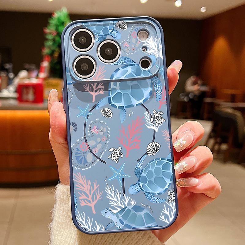 Coral Turtle Pattern Magnetic Phone Case For iPhone 17 Pro Max 16 15 14 13 Pro Max For Magsafe Wireless Charge TPU PC Back Cover