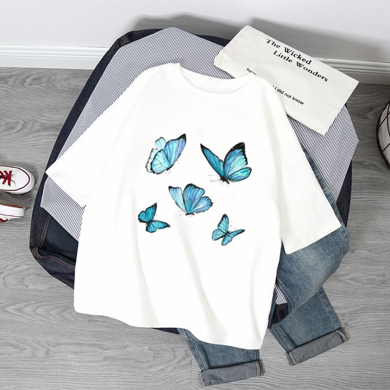 Übergroße T-Shirts Damen Schmetterlingsdruck T-Shirt Sommer Kurzarmshirt Harajuku Mode Grafik-Tops Damen T-Shirt Kleidung