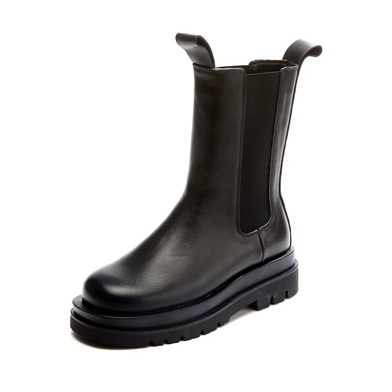 Processing Custom Martin Boots Women's Leather 2025 New Cigarette Tube Platform Chelsea Short Boots Women