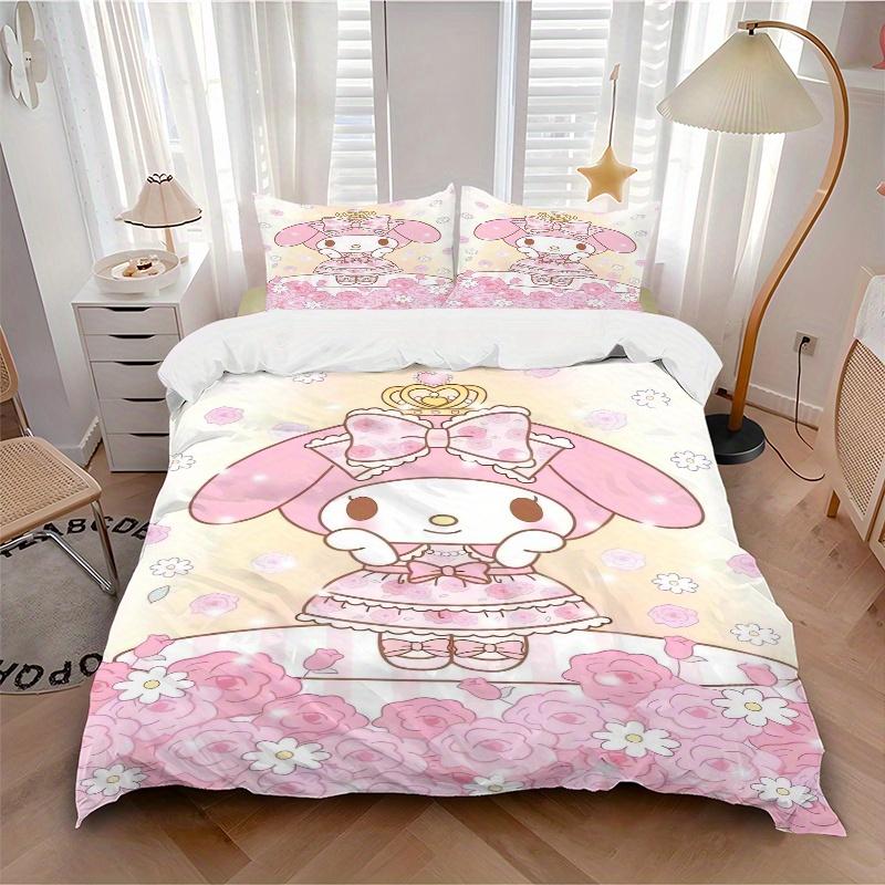 3pcs Sweet and Cute My Melody Bedding Set, Including 1 Quilt Cover and 2 Pillow Shams,Soft and Comfortable Home Bedroom .W110