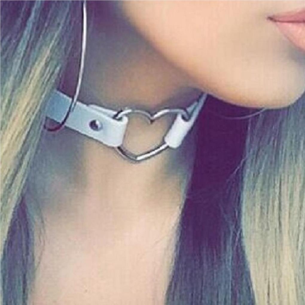 PU Leather Neck Chain Heart Pendant Necklaces Handmade Punk Sweater Chains Choker Jewelry For Girl Body Cosplay