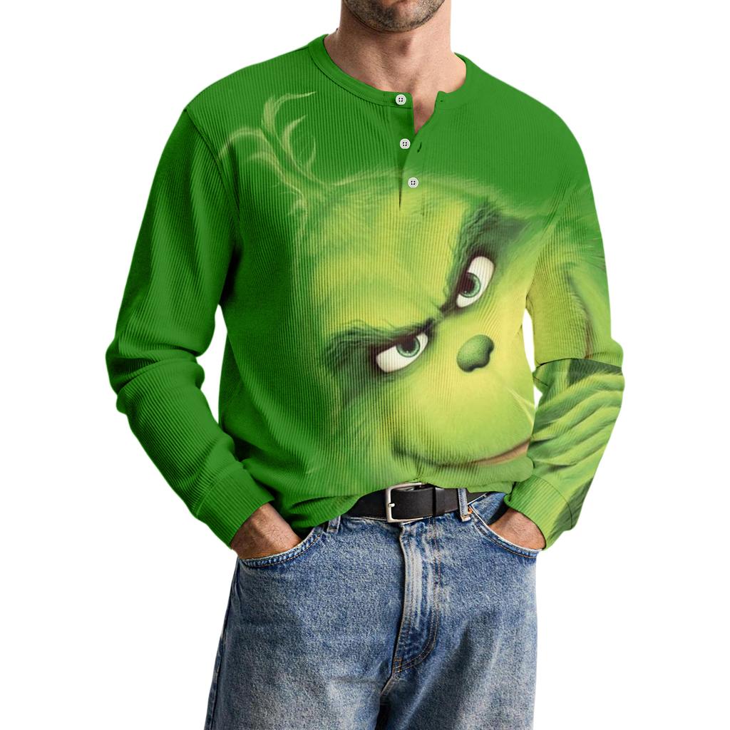 Men's Casual Knit Button-Up Long-Sleeve Shirt