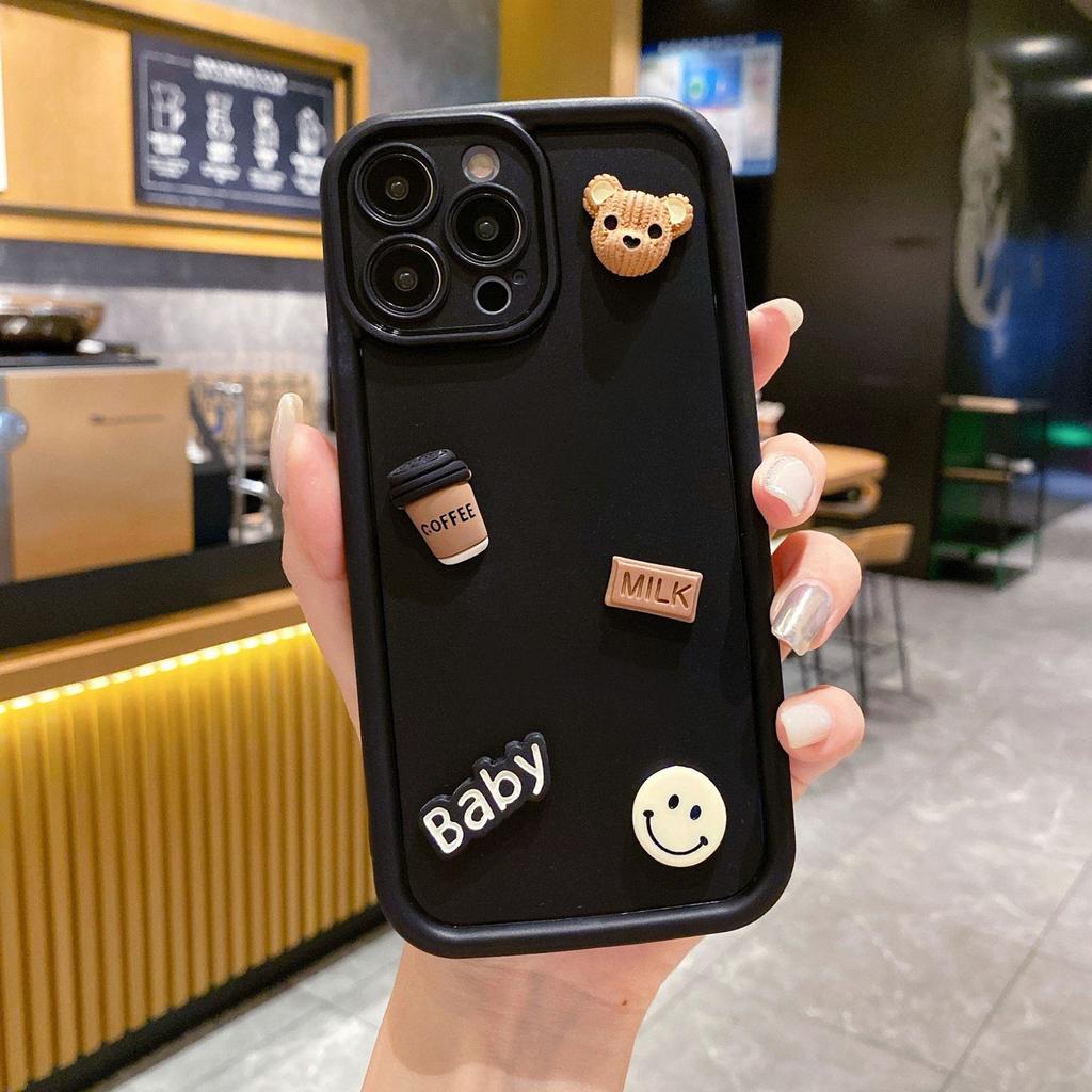 3D Bear Mobile Phone Case for VIVOS17, S16/S15, X90/X70, Y52S/Y78 with Cute Smiley Letters.