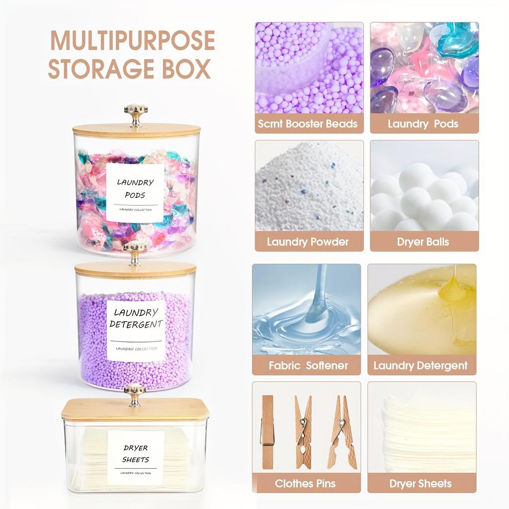 2/3 Stück Wäschezimmer Organisation Aufbewahrungsbehälter, Kunststoff Klar Wäschepods Behälter & Trocknertuchhalter Gläser mit Deckeln