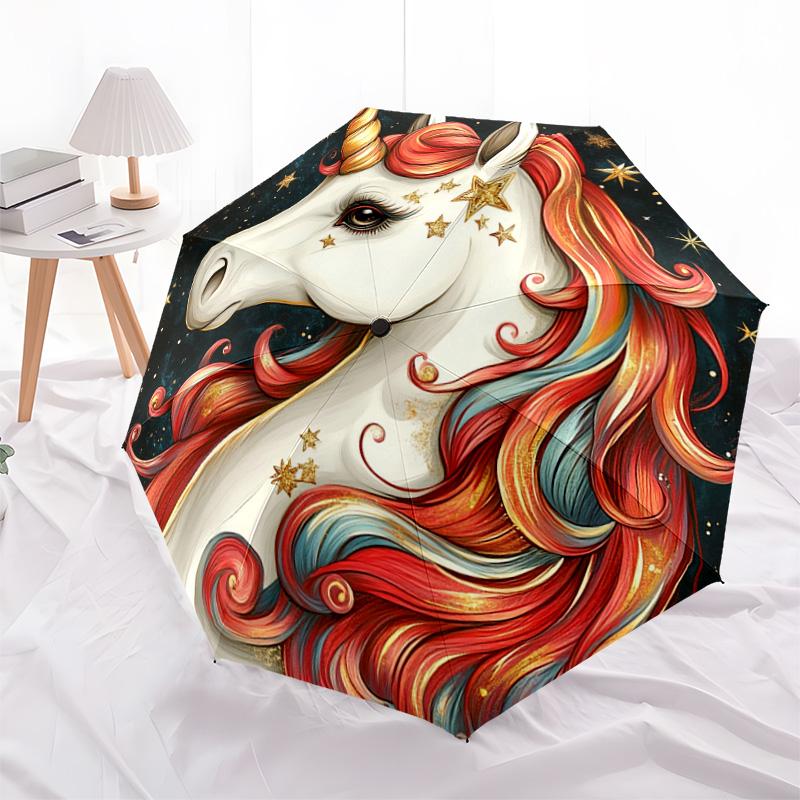 1 PC Automatic Folding Umbrella - Colorful Unicorn Pattern, Portable & Foldable Design with 8 Ribs, Christmas Birthday Gifts