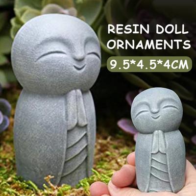Resin Crafts Small Monk Statue Desktop Art Figurines Grey Little Jizo Buddha Sculpture For Outdoor Garden Decor Ornament