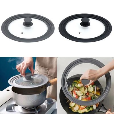 Silicone Rim Round Pot Lid Tempered Glass Lid Skillet Pan Cover Pot Glass Lid  Cookware Parts