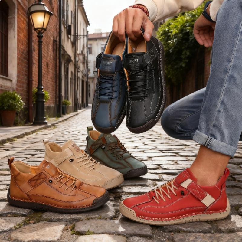 Men's Boots Mid Top for Spring British Style Retro Anti Slip Loafers Soft Soled Handmade Leather Casual Flat Men Nude Boots