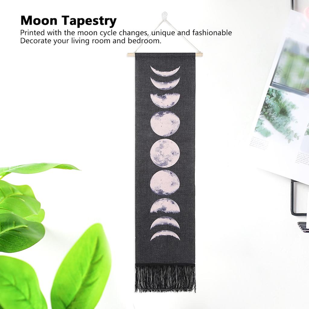 Household Handcraft Moon Cycles Pattern Wall Decorative Hanging Tapestry Room Decoration Supplies(Black 46x12in)