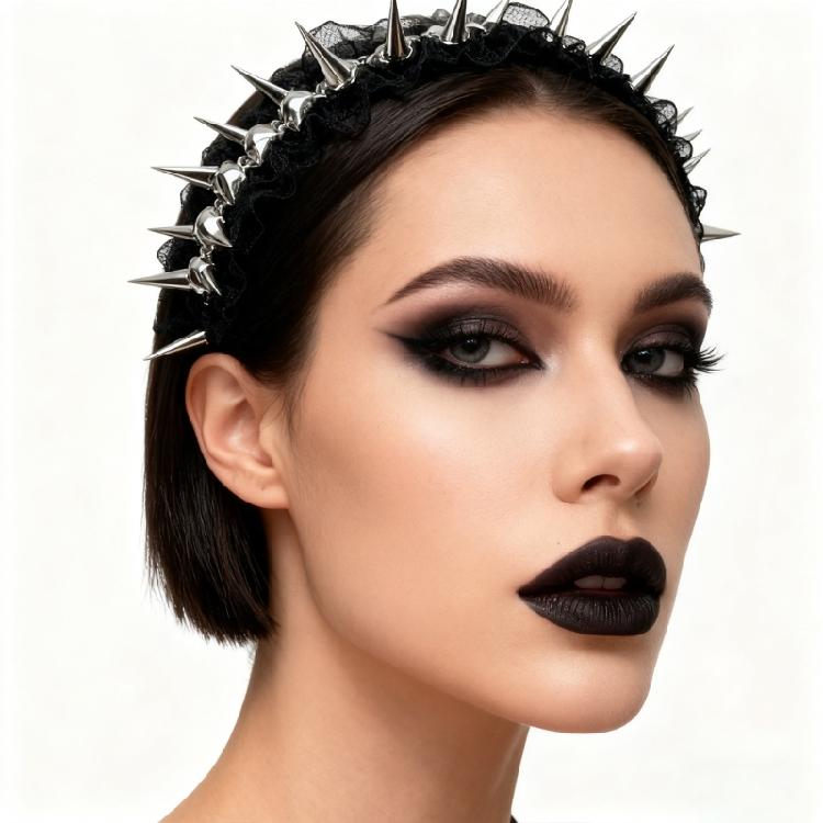 Subcultures Gothic Hairband with Metallic Spine and Lace Trim Decors Heavy Metal Styles Headpiece For Dance Performances