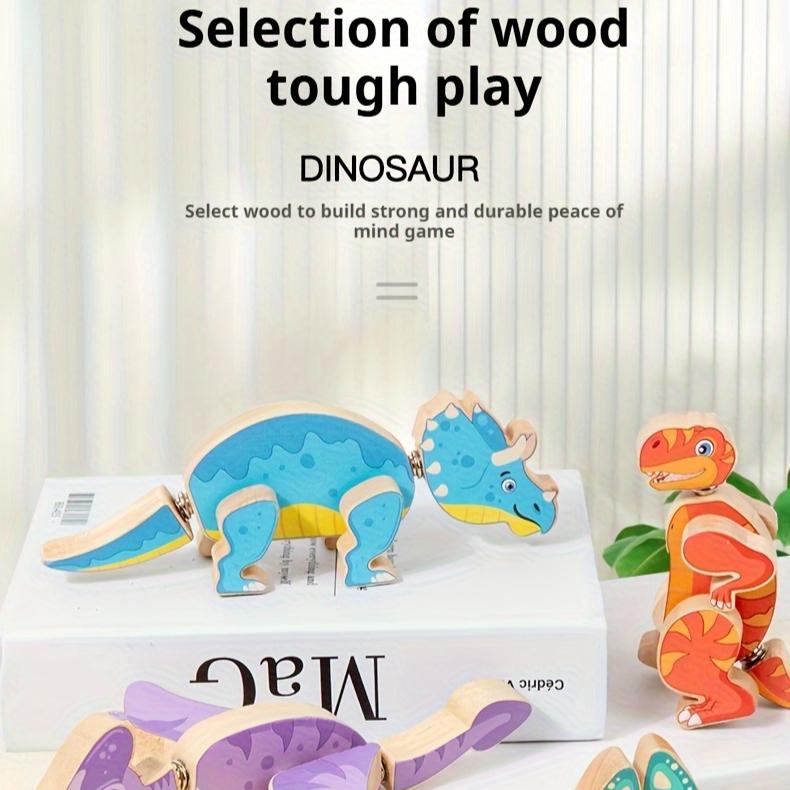 Fun and Interactive Wooden Dinosaur Building Blocks Toy,Detachable DIY Building Blocks for Ages 6/12, Multiplayer Play, Hand-Eye Coordination Skills