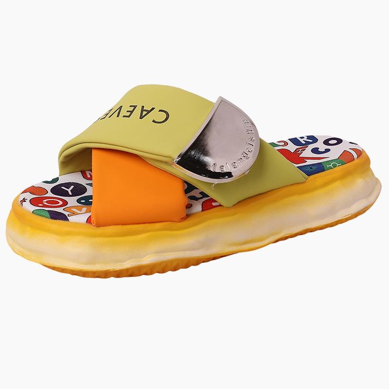 Cartoon casual thick bottom heightening cool slippers women's summer fashion versatile cross with graffiti beach flat bottom cool slippers