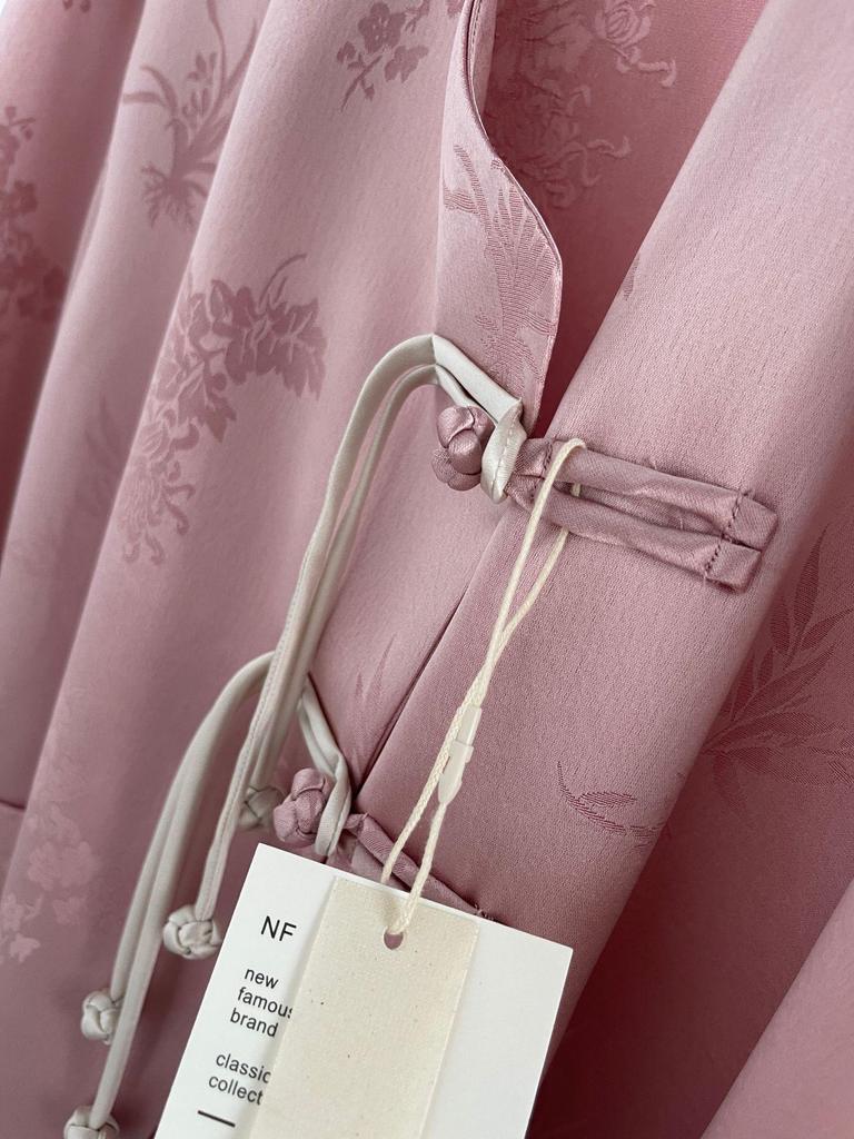 2024 Cool Zen-Style Women's Pink Hanfu Shirt Jacket for Early Autumn
