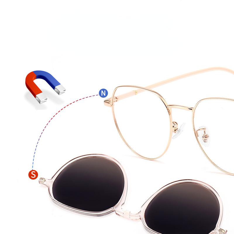 Two-in-one Metal Cat Eye Sunglasses Women Magnetic Clip Cover Vintage Optical Eyeglasses Frame Designer Polarized Sun Glasses