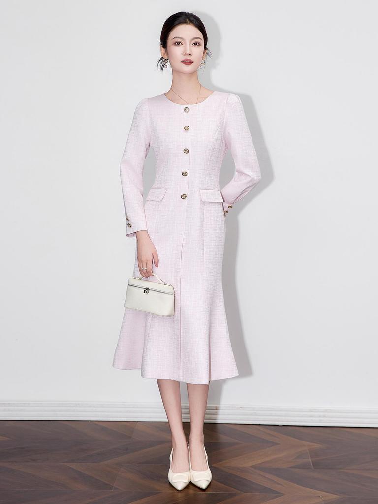 Elegantes Herbstkleid mit Fischschwanzsaum, tailliert, langärmlig für Damen