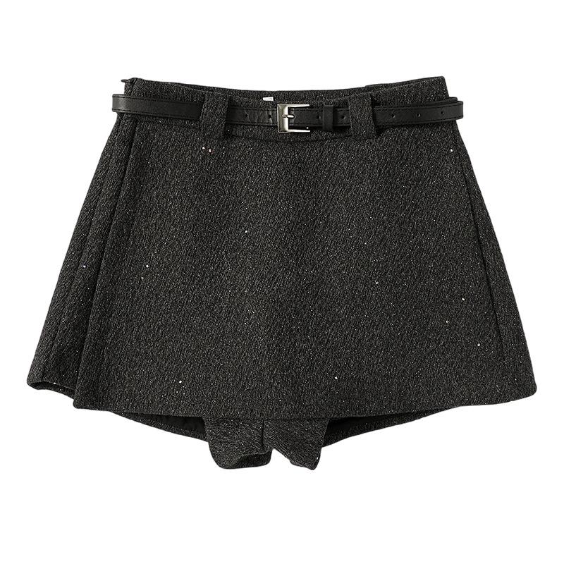 Women's High-Waist Sequin Wool-Blend A-Line Skort: Autumn/Winter 2025 Slimming Side-Slit Hip-Hugging Fashion