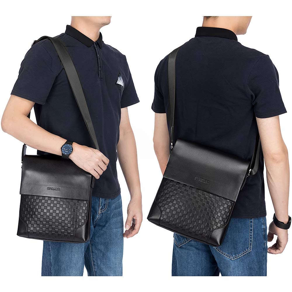 Borsa a Spalla Grande Messenger da Lavoro per Viaggi d'Affari [SPAHER] Uomo, Pelle, Crossbody, Verticale, Borsa, Multifunzionale, Impermeabile,