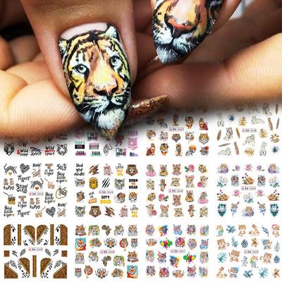 12 designů v 1 sadě Sexy zvířecí samolepky s leopardím vzorem pro nehty Vodní tetovací fólie Obtisky pro nail art Gelový lak Posuvník