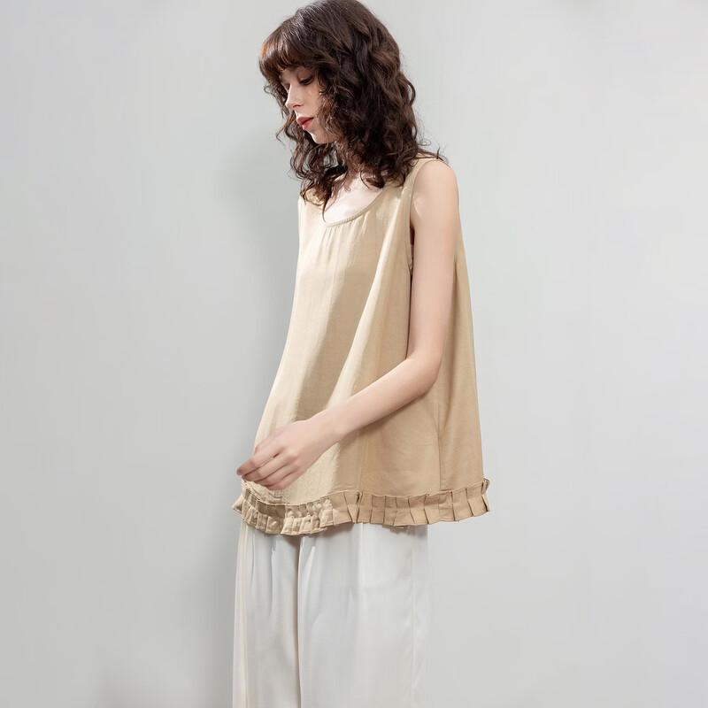 Demana Women s Linen Blend Pleated Sleeveless Blouse S