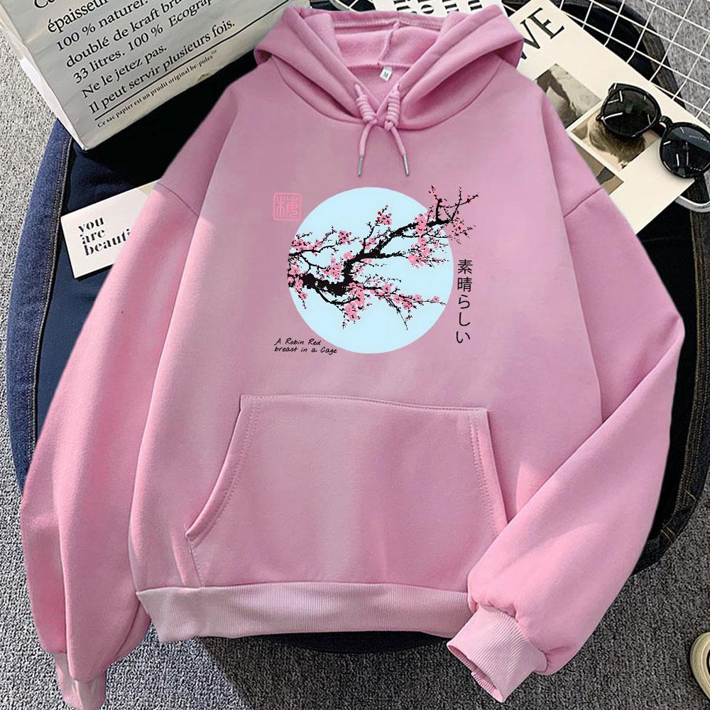 Japanese Blossom Sakura Printing Hoodies Long Sleeve Women/Men Casual Sweatshirts Winter Fleece Comfortable