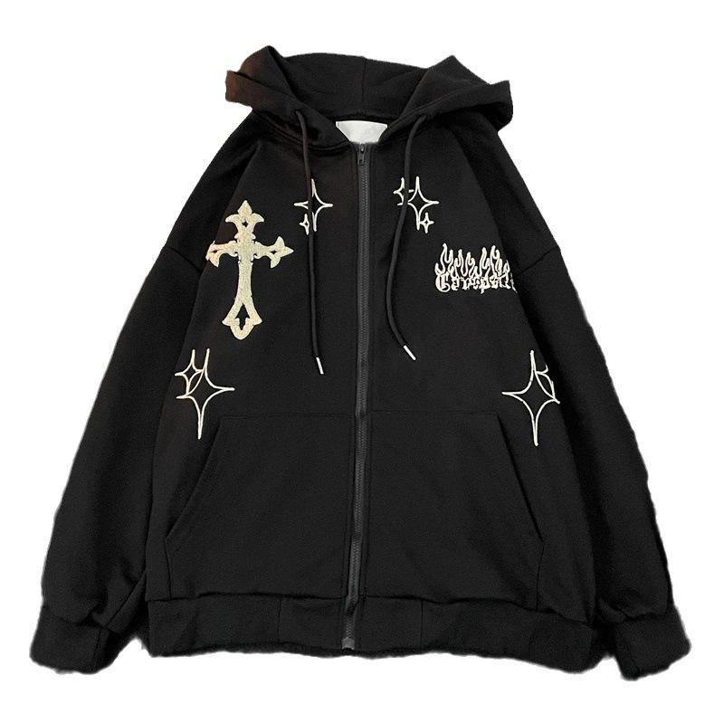 Men's Hooded Cardigan: Trendy American High Street Oversized Embroidered Sportswear for Spring and Autumn Couples.