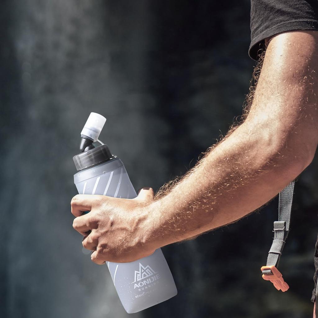 TRIWONDER TPU Foldable Water Sports Bottle for and Soft Hydration Bottle 420ml Bottle, Running, Marathons, Cycling, Hiking, (Gray, - 2-Pack)