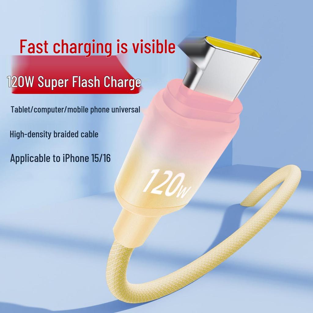 Gradient 120W USB-C Cable for Super Fast Charging - Compatible with Apple, Huawei, Vivo, and PO Devices