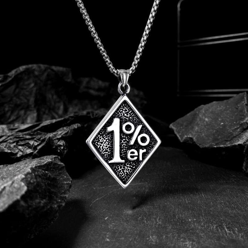 European and American Necklace Letter 1% 100% Pick One Men's Retro Titanium Steel Diamond Pendant Necklace
