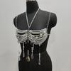 Crystal Beaded Tassels Layered Necklace Halter Neck Chest Chain Shimmering Body Jewelry Camisole Bralette For Women