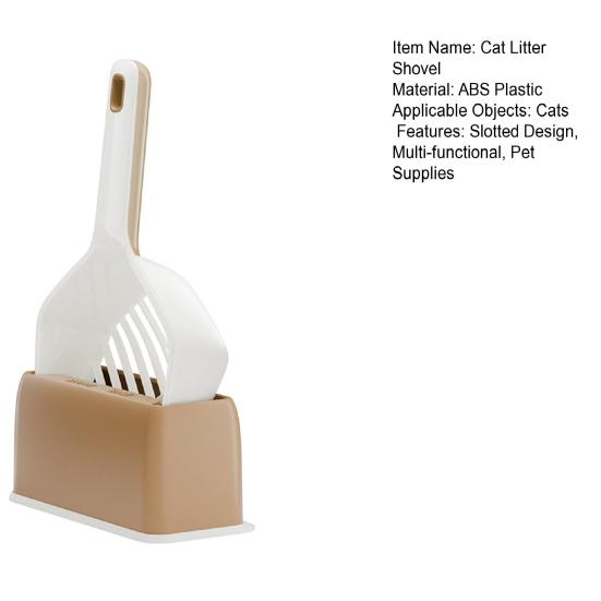 Cat Litter Scoop with Storage Base Long Handle Non-stick Slotted Litter Scooper Portable Poop Sifting