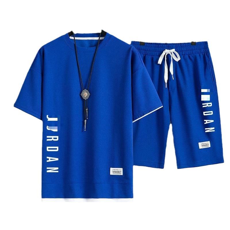 Men's Waffle Knit Short-Sleeve T-Shirt & Shorts Set, Casual Summer Sportswear