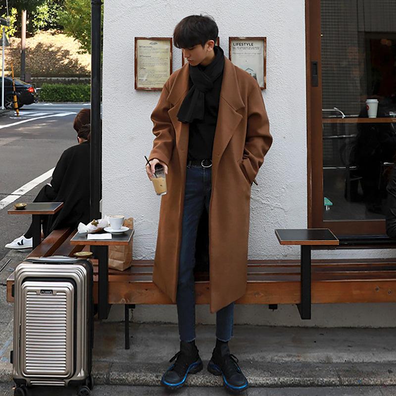 Autumn and Winter Thickened Woolen Coat Men's Mid-length Korean Style Trendy Men's Loose Windbreaker Woolen Coat