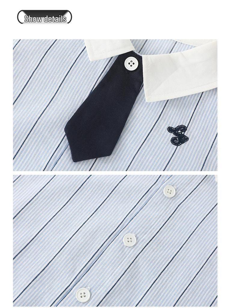 DUUDUU 2025 Streifen: Frühlingsoutfit im koreanischen Stil für Kleinkinder - Jungenhemd und Hosen-Set.