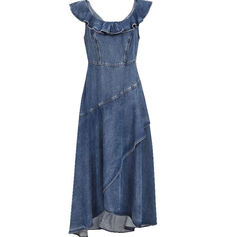 

ТОЛЬКО 2025 Летнее платье из тенселя с оборками и короткими рукавами из денима L