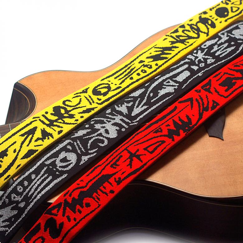 Cotton Embroidery Guitar Strap with Genuine Leather Ends for Acoustic Electric Guitar Bass