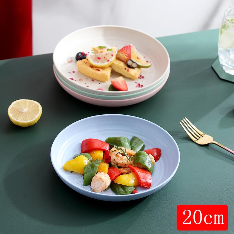 Set of 4 20cm Round Wheat Straw Dinner Plates, Drop-Resistant for Home Use